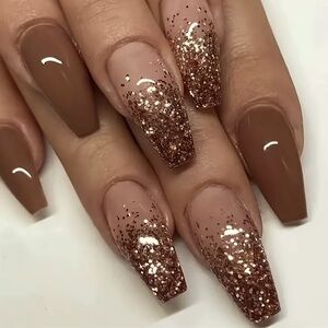 2/$15 💅3/$20 💅High Quality Press On nails Long Coffin Brown Ombré Glitter
